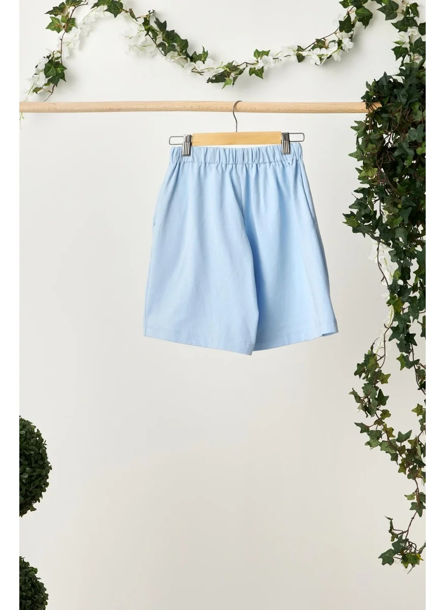 Babygiz Baby Blue Boy's Lace Up Elastic Pocket Soft Comfortable Lightweight 100% Cotton Combed Cotton Shorts