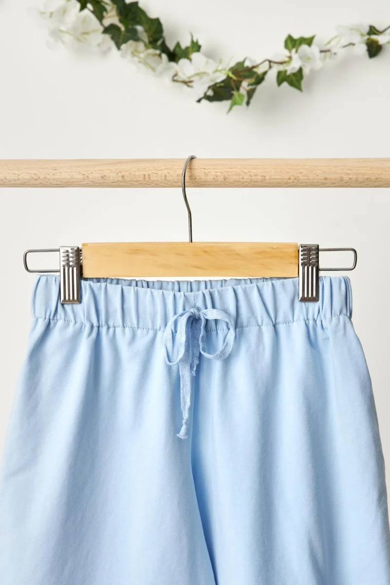 بيبيجيز Baby Blue Boy's Lace Up Elastic Pocket Soft Comfortable Lightweight 100% Cotton Combed Cotton Shorts