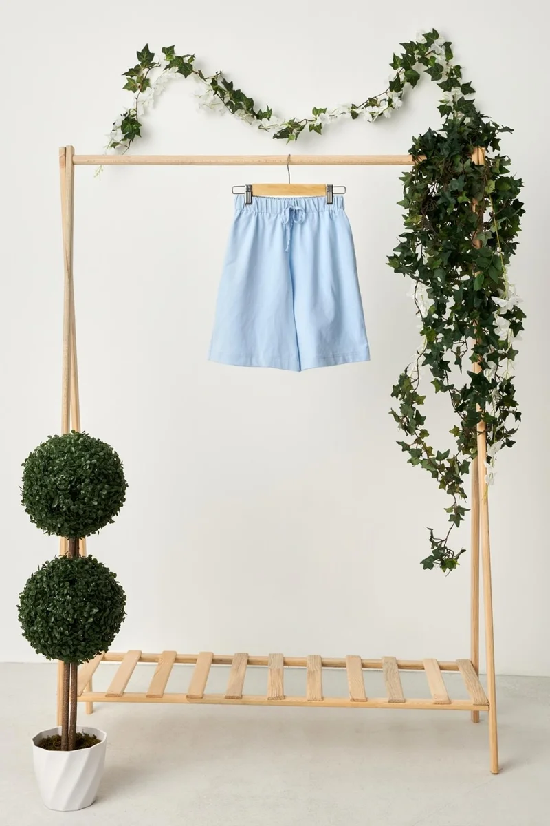 بيبيجيز Baby Blue Boy's Lace Up Elastic Pocket Soft Comfortable Lightweight 100% Cotton Combed Cotton Shorts