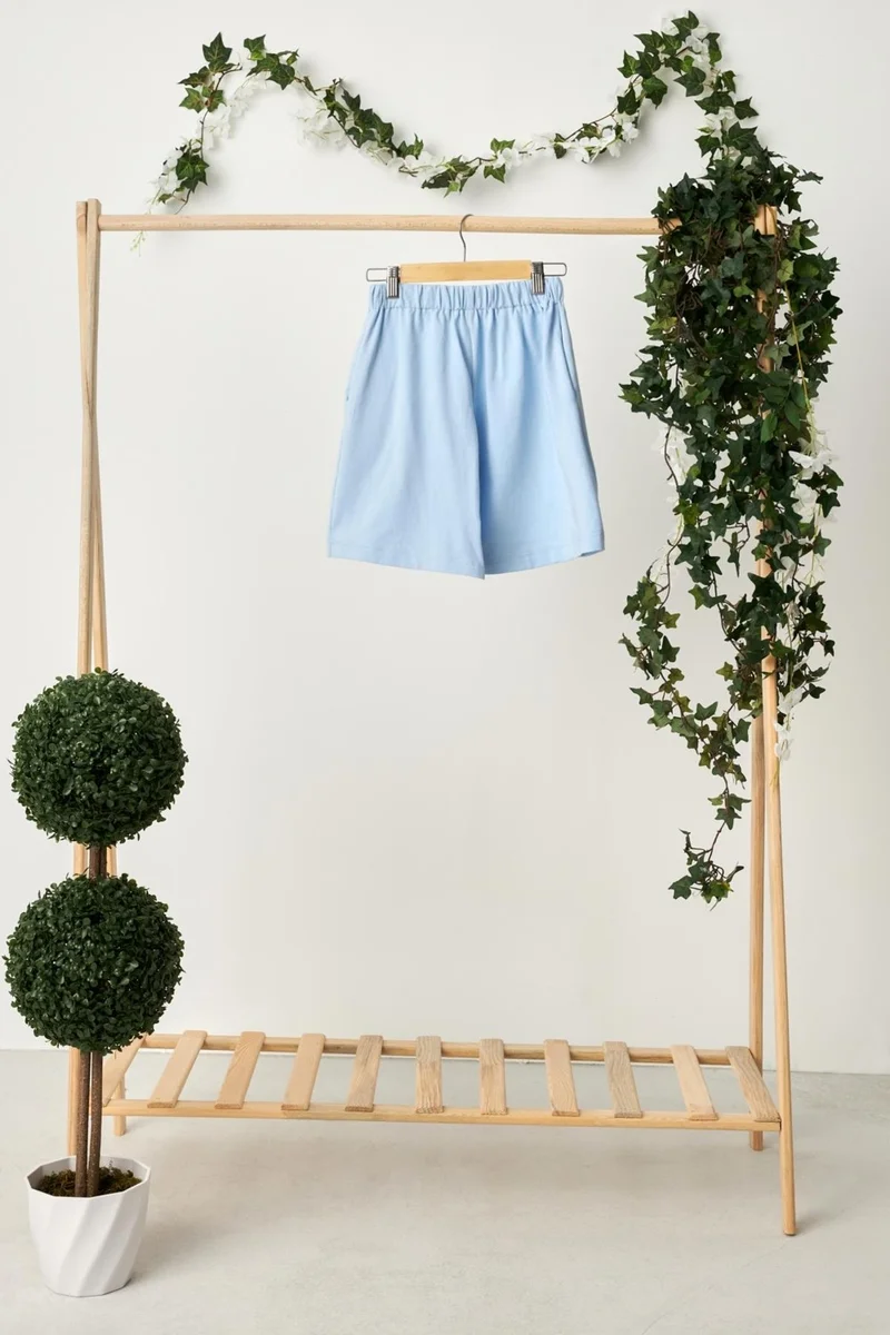 بيبيجيز Baby Blue Boy's Lace Up Elastic Pocket Soft Comfortable Lightweight 100% Cotton Combed Cotton Shorts