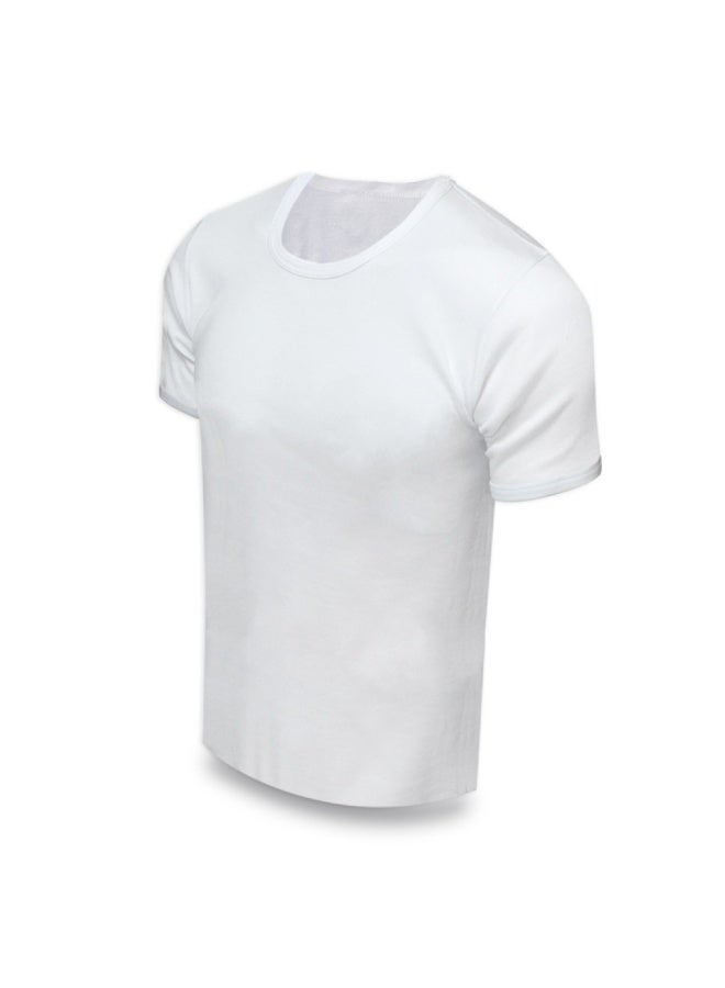 Lebbson Round T-shirt, 100% Cotton, Half Sleeve, Egyptian Made, White - 6PC - Image 3