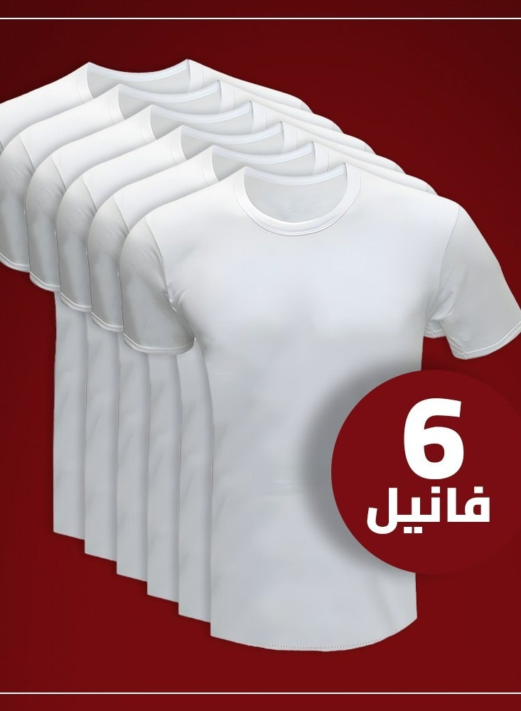 Lebbson Round T-shirt, 100% Cotton, Half Sleeve, Egyptian Made, White - 6PC - Image 1