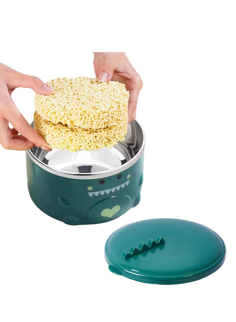 SYOSI Lovely Dinosaur Stainless Steel Noodle Bowl, Noodle Bowl Lid and Handles, Ramen Bowl, Noodle Bowl, Soup Mug Bowl, Suitable for Soup Rice Cereal (Green) - Image 5