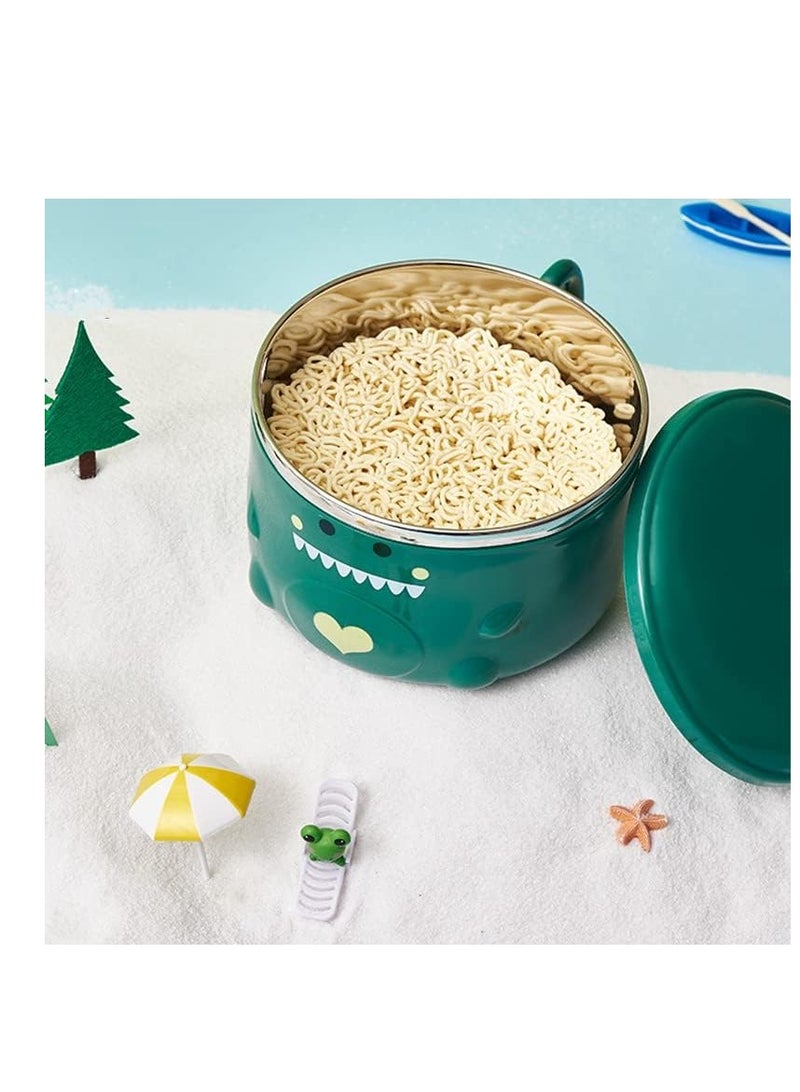 SYOSI Lovely Dinosaur Stainless Steel Noodle Bowl, Noodle Bowl Lid and Handles, Ramen Bowl, Noodle Bowl, Soup Mug Bowl, Suitable for Soup Rice Cereal (Green) - Image 4