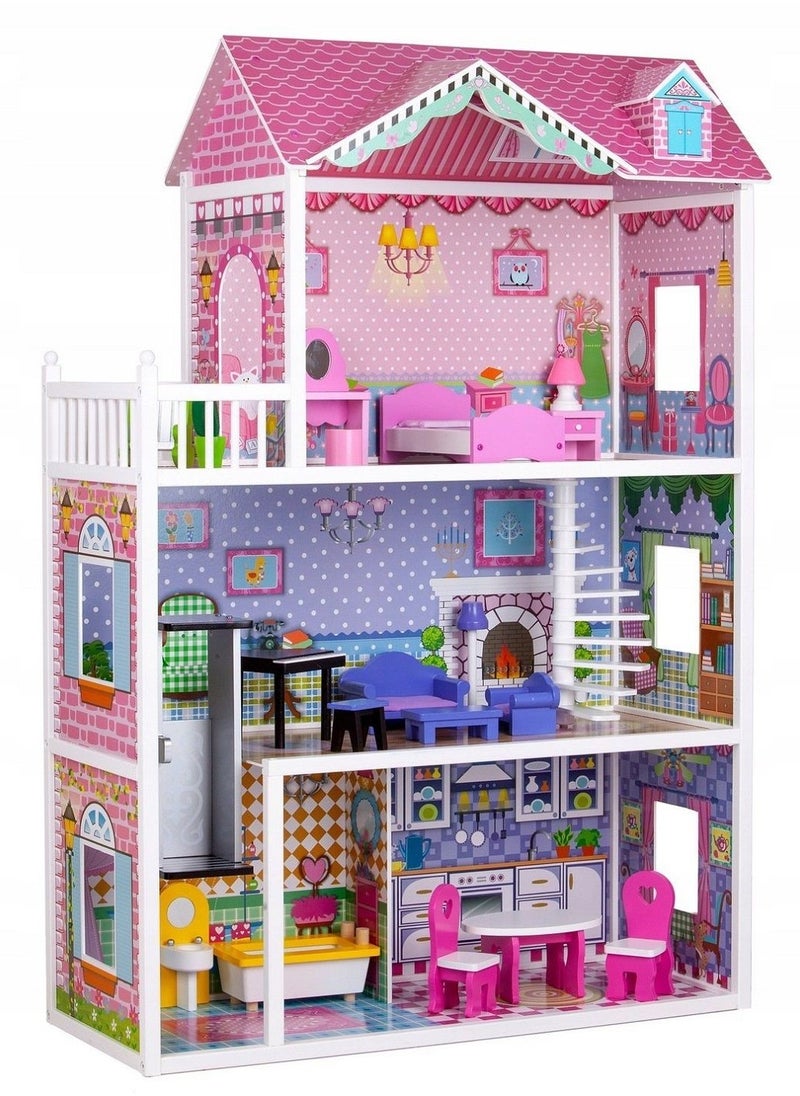 Generic - Kids Wooden Dollhouse with Working Elevator – 3-Story DIY Pretend Play Doll House with Rotatable Staircase, Simulated Rooms & 10 Furniture Accessories, Ideal Gift for Toddlers Ages 3+ - Image 1