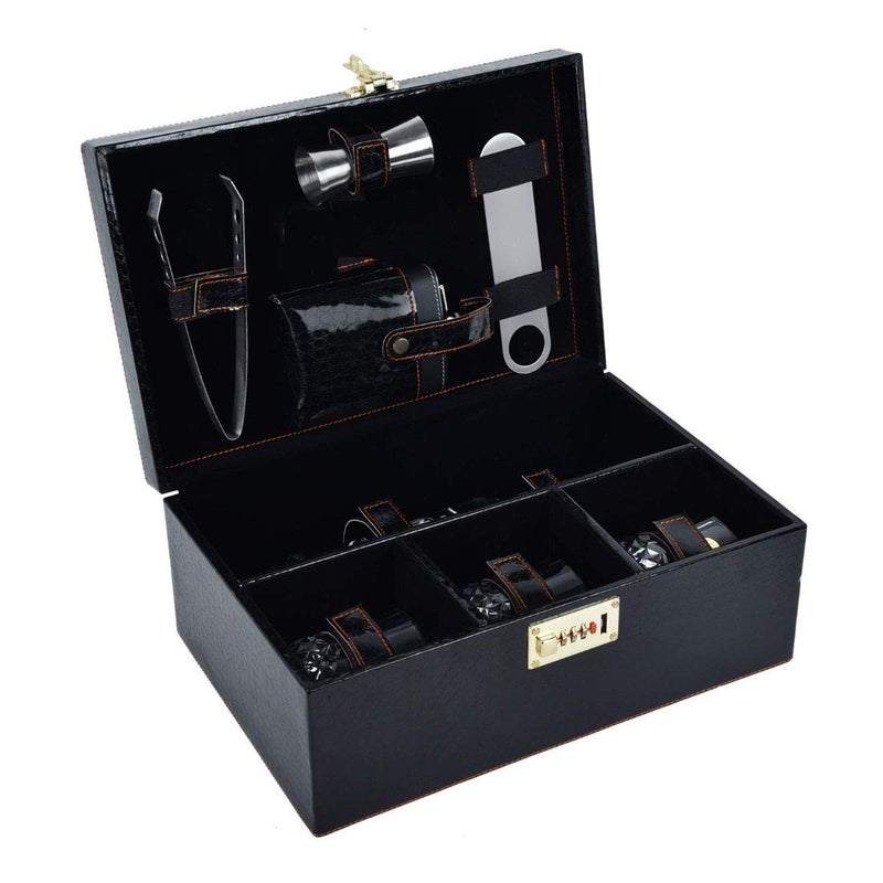 Kidoyzz Kidoyzz 3 Glasses Premium Mega Bar Set with Stylish Bottle Opener Portable Leatherette Bar Set for Picnic Travel Car Croc Black  - Image 1