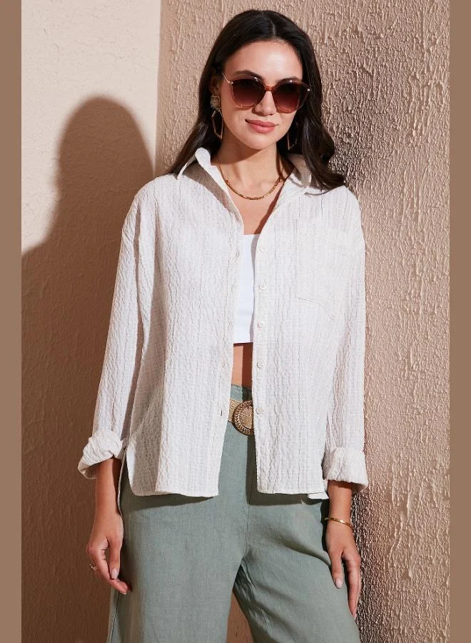 Lela Lela Regular Fit Single Pocket Short Front Long Back Crinkle Shirt Women's SHIRT 6772752