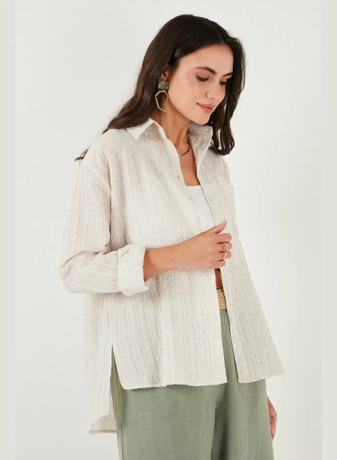 Lela Lela Regular Fit Single Pocket Short Front Long Back Crinkle Shirt Women's SHIRT 6772752