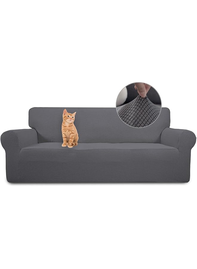 The Bros Stretchable Sofa Cover for Large Sofa (180-220 cm) Washable Sofa Slipcover with Elastic Bottom, Dog Cat Pet Friendly Living Room Furniture Protector, Fitted Sofa Covers with Non Slip Foam, Dark Gray - Image 1