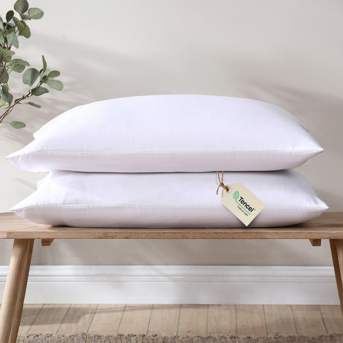100 EUCALYPTUS TENCEL LYOCELL COOLING PILLOWCASES 2PC SILKY SOFT SMOOTH PILLOW CASES SUSTAINABLY MADE SENSITIVE SKIN ACNE PILLOWCASE HYPOALLERGENIC KING WHITE