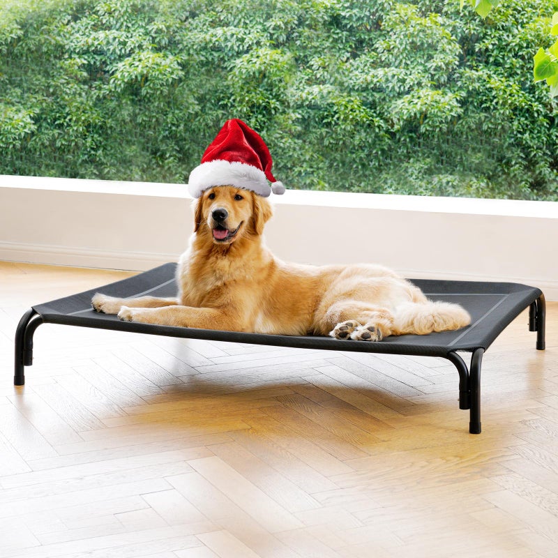 DOPEDIO Elevated Dog Bed Raised Outdoor Dog Cot for Extra Large Dogs, Installation Requires No Tools, Frame with Washable Cooling Breathable Mesh Anti-Slip Feet, Indoor Pet Bed, Black, 48.8 Inches - Image 1