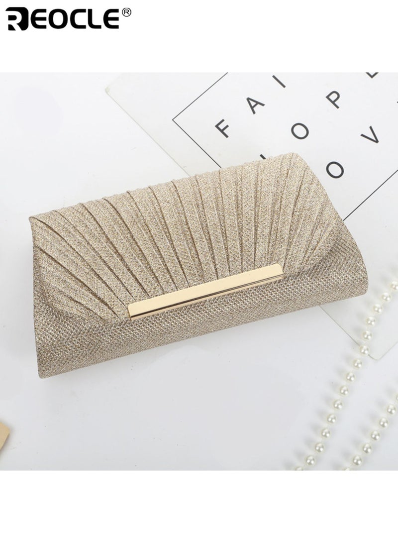 REOCLE Women's Elegant Evening Clutch with  Embellishment and Pleated Design Ladies Chain Wallet with Fashionable Detail for Dance Party Events - Image 2