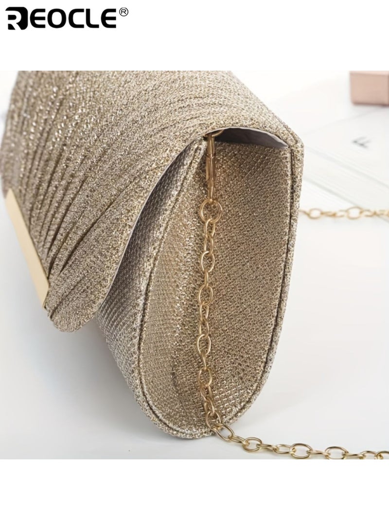 REOCLE Women's Elegant Evening Clutch with  Embellishment and Pleated Design Ladies Chain Wallet with Fashionable Detail for Dance Party Events - Image 4