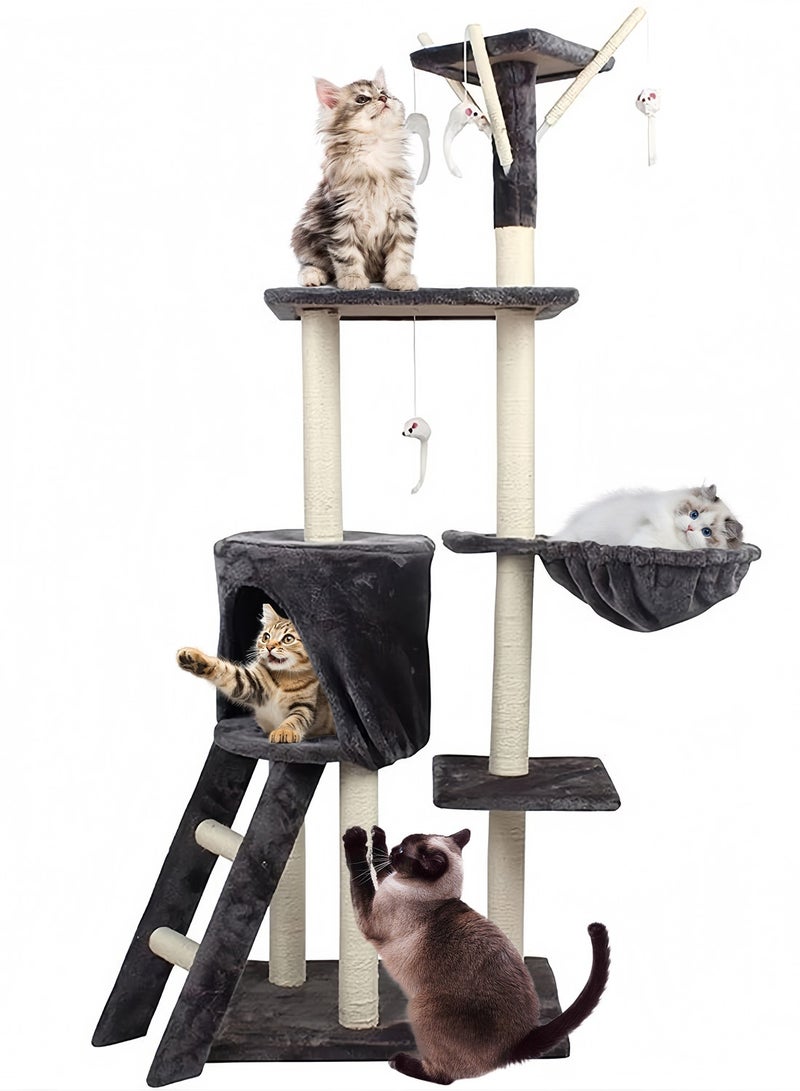 كيدل متعددة الطبقات شجرة القطة منزل القطة الخدش بعد لعبة الحيوانات الأليفة مع لعبة القط لعبة - Image 1