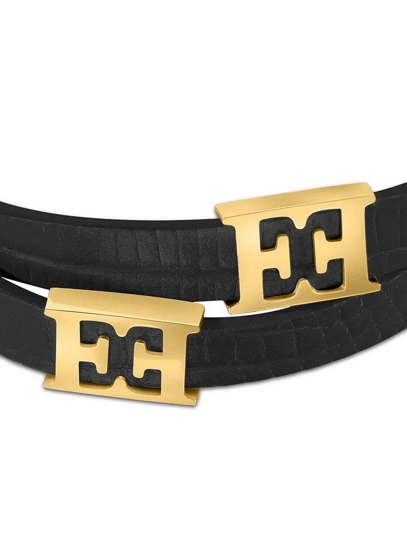 ESCADA Scarlett Black Double Leather Bracelet with Gold-Plated Logo Charm