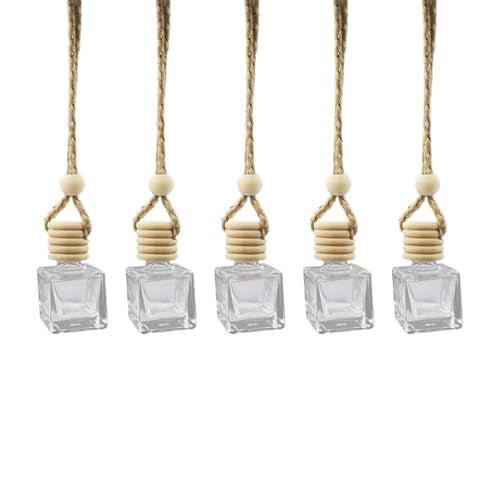 LHDOS 5PCS Hanging Car Rear View Mirror Charm 8ml Empty Glass Bottle Pendant Automobile Interior Decoration for Rearview Mirror Ornament Square - Image 1