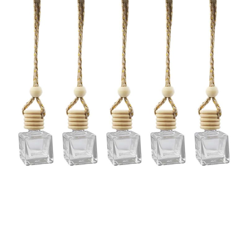 LHDOS 5PCS Hanging Car Rear View Mirror Charm 8ml Empty Glass Bottle Pendant Automobile Interior Decoration for Rearview Mirror Ornament Square - Image 3