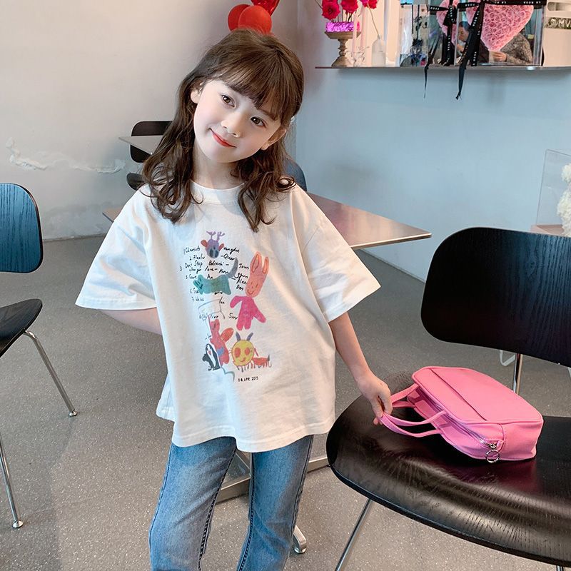 2026 Korean Style Short-Sleeved T-Shirt For Baby Girls, 100% Pure Cotton, Fashionable, Loose, Stylish And Versatile Short-Sleeved T-Shirt - Image 1