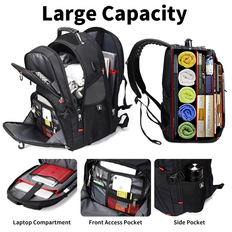 SHRRADOO SHRRADOO Extra Large 50L Travel Laptop Backpack with USB Charging Port, College High School Backpack Airline Approved Business Work Bag Fits 17 Inch Computer for Men Women  - Image 5