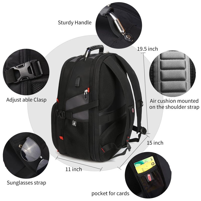 SHRRADOO SHRRADOO Extra Large 50L Travel Laptop Backpack with USB Charging Port, College High School Backpack Airline Approved Business Work Bag Fits 17 Inch Computer for Men Women  - Image 3