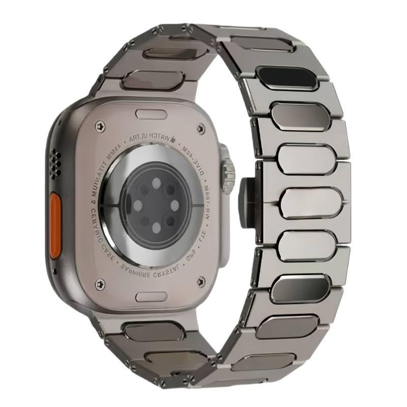 سوار ساعة ذكية سوار معدني من الستانلس ستيل متوافق مع Apple Watch 42/44/45/49mm بملاءمة قابلة للتعديل وحزام بديل بتصميم معدني أنيق باللون فضي قابل للتعديل - Image 1