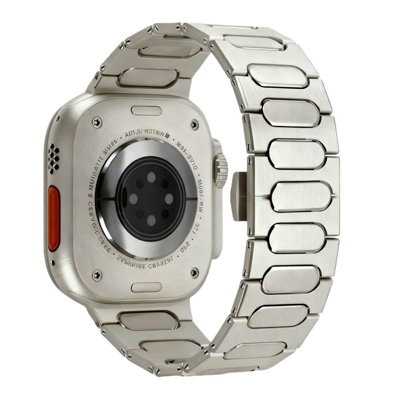 سوار ساعة ذكية سوار معدني من الستانلس ستيل متوافق مع Apple Watch 42/44/45/49mm بملاءمة قابلة للتعديل وحزام بديل بتصميم معدني أنيق باللون فضي قابل للتعديل - Image 3