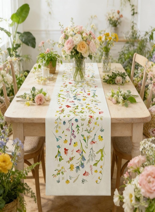 OYIMUA Colorful Wildflowers Spring Table Runner Seasonal Bloom Flowers Summer Butterfly Kitchen Dining Table Decoration for Home Party Decor 13x72 Inch - Image 2