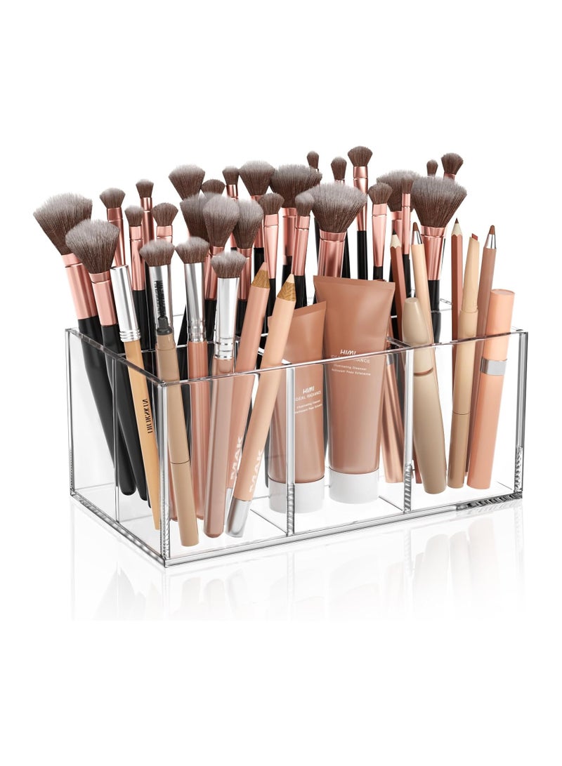 TPGP Clear Makeup Brush Holder Organizer Acrylic 6-Slots Cosmetic Brushes Storage Organizer for Vanity Countertop - Image 1
