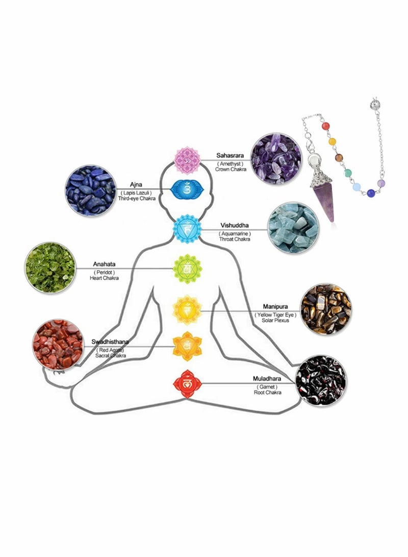 KASTWAVE Natural Healing Crystals 7 Chakra Amethyst Pendulum, Crystals and Gemstones Pendulum Board for Dowsing, Scrying, Reiki Healing Balance Meditation Divination Crystal Pendant Set - Image 3