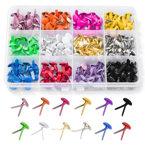 Monigte 180pcs Brads for Paper Crafts，12 Colors Brads Paper Fasteners Metal Paper Fasteners Mini Brads for DIY Crafts Projects Scrapbooking Split Pins - Image 1