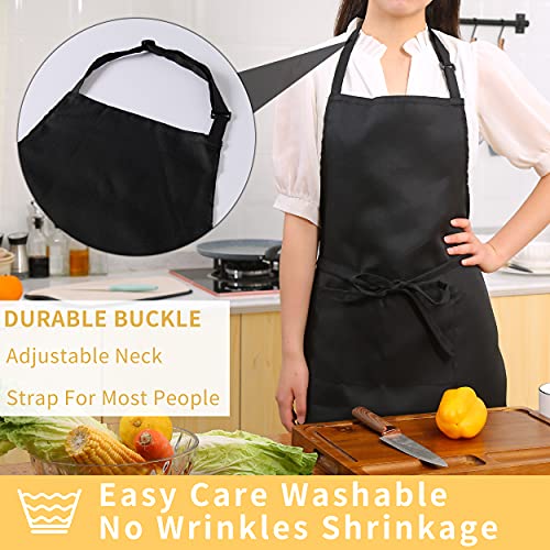 Tosewever 2 Pack Adjustable Bib Apron, Waterdrop Resistant Aprons with 2 Pockets Cooking Kitchen Restaurant Aprons for Women Men Chef, BBQ Drawing Crafting Outdoors (Polyester-Black, 2) - Image 4