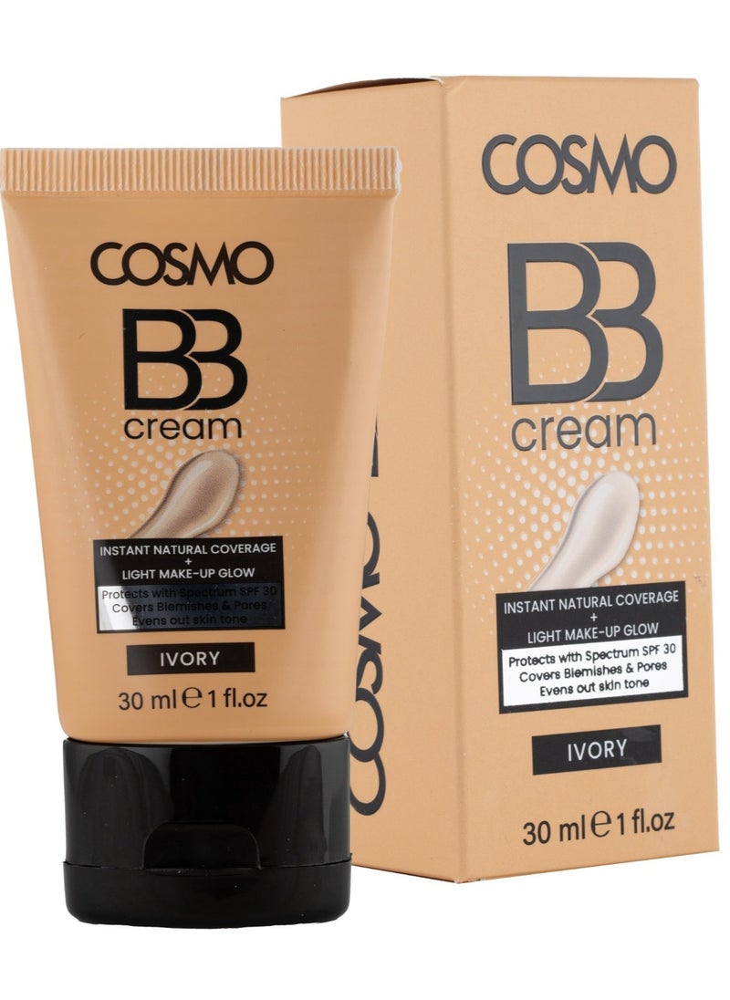 COSMO - BB Cream Instant Natural Coverage Light Makeup Glow Ivory 30Ml - Image 1