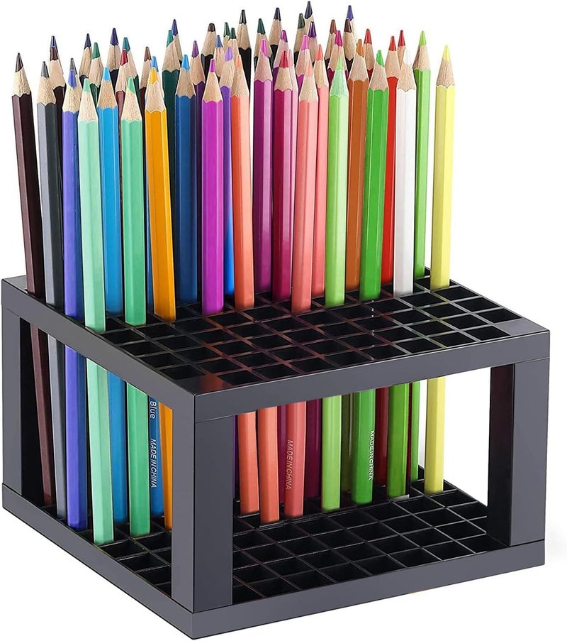 ABOUT SPACE 96 Holes Pencil & Brush Holder - Tabletop Plastic Study Desk Organizer Stand for Pens, Paint Brushes, Modeling Tools, Office & Art Supplies - Mesh Pen Holder - Stationery Organiser (Grey) - Image 1