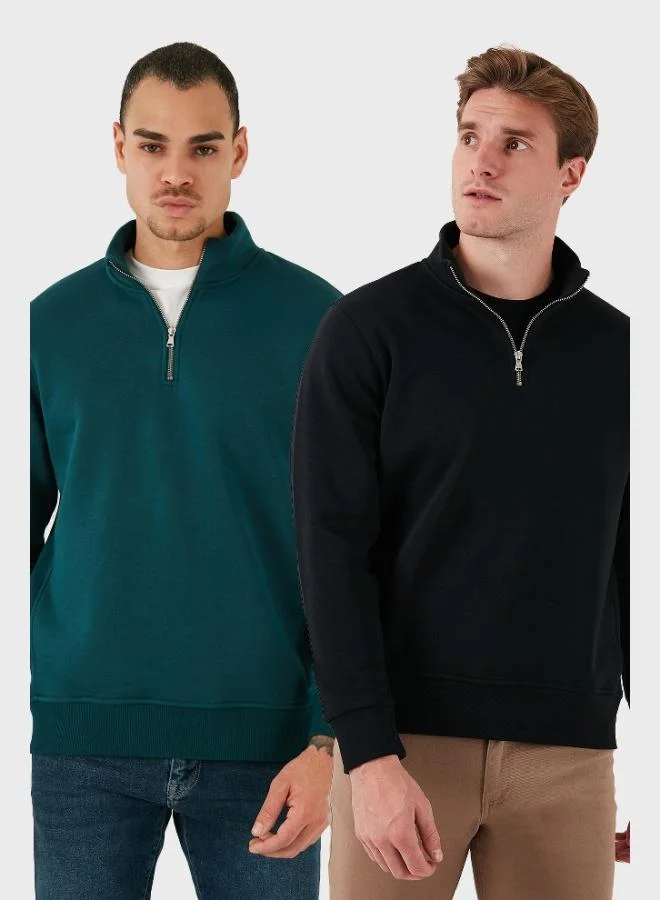 Buratti Cotton Regular Fit Stand-Up Collar 2-Pack Men's Sweatshirt 59052592S2