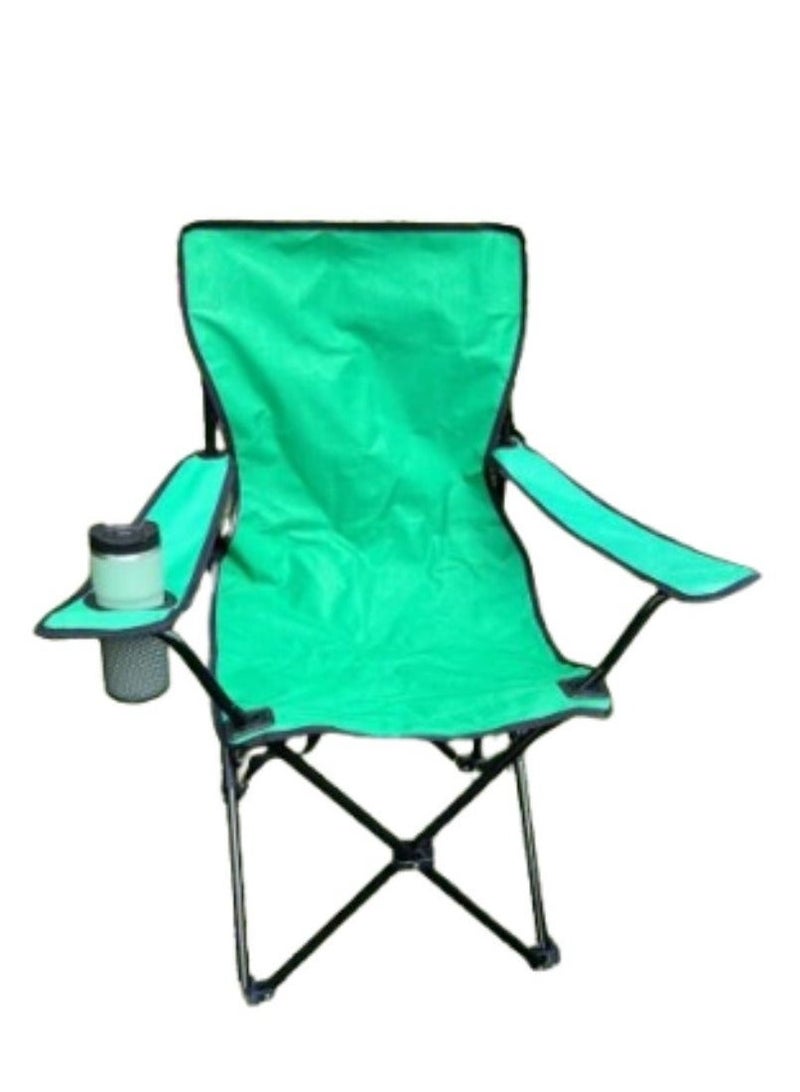 بريمانوفا كرسي تخييم قابل للطي مع مساند للذراعين وحامل أكواب مصنوع من أنابيب معدنية وقماش يتحمل حتى 120 كجم 45 * 45 * 87 سم. أخضر - Image 2