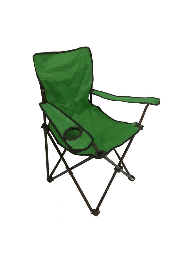 بريمانوفا كرسي تخييم قابل للطي مع مساند للذراعين وحامل أكواب مصنوع من أنابيب معدنية وقماش يتحمل حتى 120 كجم 45 * 45 * 87 سم. أخضر - Image 1