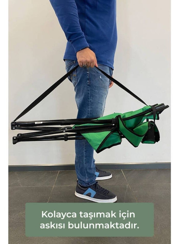 بريمانوفا كرسي تخييم قابل للطي مع مساند للذراعين وحامل أكواب مصنوع من أنابيب معدنية وقماش يتحمل حتى 120 كجم 45 * 45 * 87 سم. أخضر - Image 3