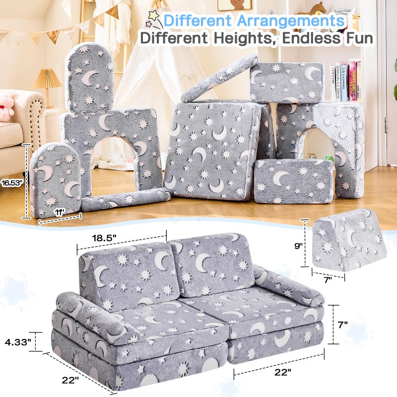IFNOW Modular Kids Play Couch,Toddler Couch Kids Sofa,Child Sectional Sofa,Bedroom and Playroom Furniture for Toddlers,Convertible Foam and Floor Cushion for Boys and Girls,Glow in The Dark,Star - Image 3