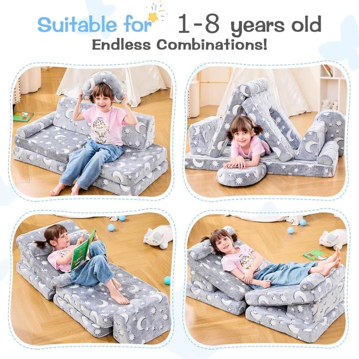 IFNOW Modular Kids Play Couch,Toddler Couch Kids Sofa,Child Sectional Sofa,Bedroom and Playroom Furniture for Toddlers,Convertible Foam and Floor Cushion for Boys and Girls,Glow in The Dark,Star - Image 2
