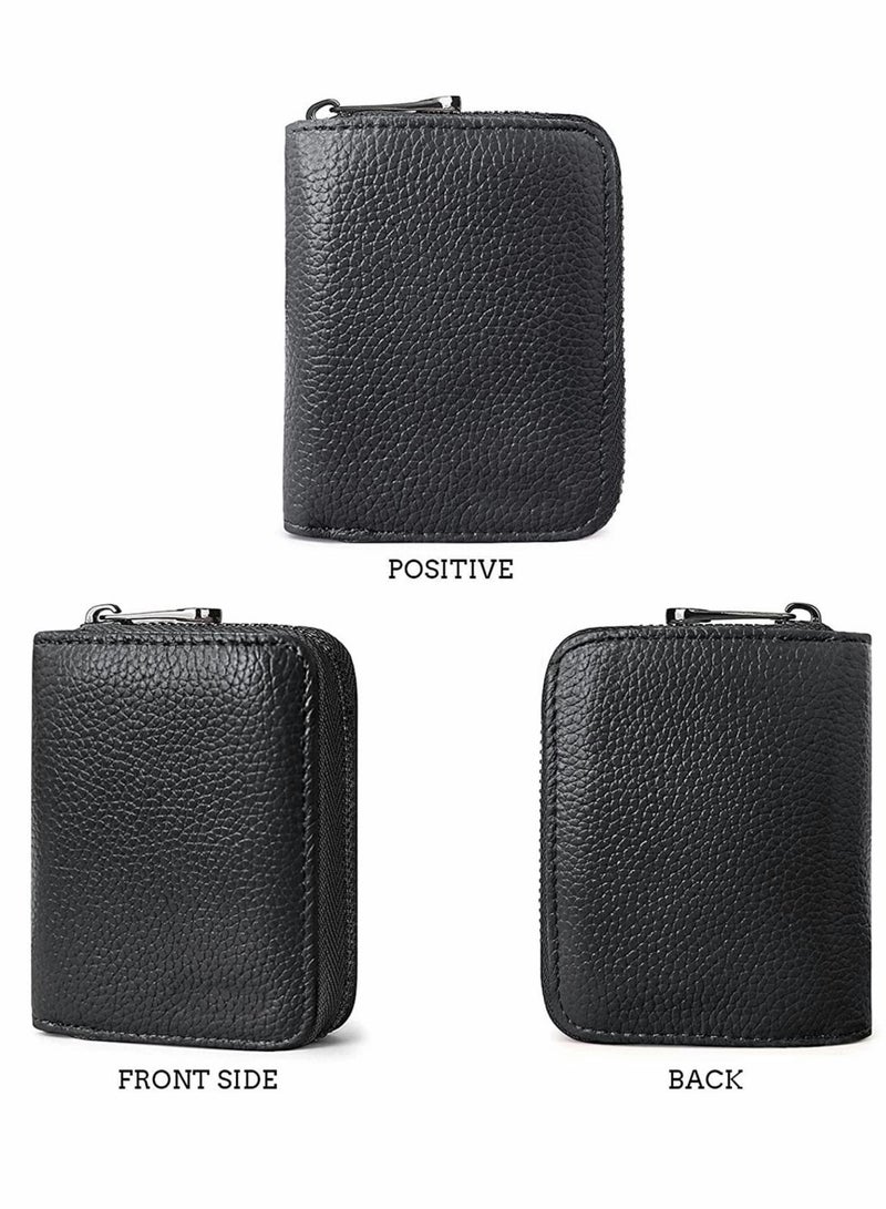 Card Cases, RFID 20 Card Slots Credit Card Holder Genuine Leather Small Card Case for Women or Men Accordion Wallet with Zipper (Black) - Image 5