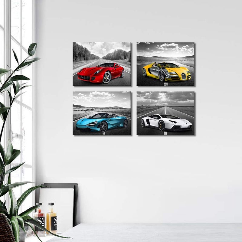 CANVASZON Black and White Wall Art Car Poster Decor Framed Car Art for Man Boys Bedroom DÃ©cor Sports Posters Office Room Decor Gift for Teen Boys Large Wall Art Ready to Hang - Image 3