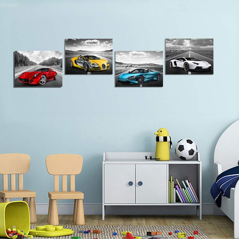 CANVASZON Black and White Wall Art Car Poster Decor Framed Car Art for Man Boys Bedroom DÃ©cor Sports Posters Office Room Decor Gift for Teen Boys Large Wall Art Ready to Hang - Image 5