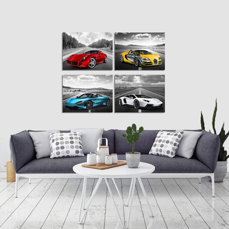 CANVASZON Black and White Wall Art Car Poster Decor Framed Car Art for Man Boys Bedroom DÃ©cor Sports Posters Office Room Decor Gift for Teen Boys Large Wall Art Ready to Hang - Image 4