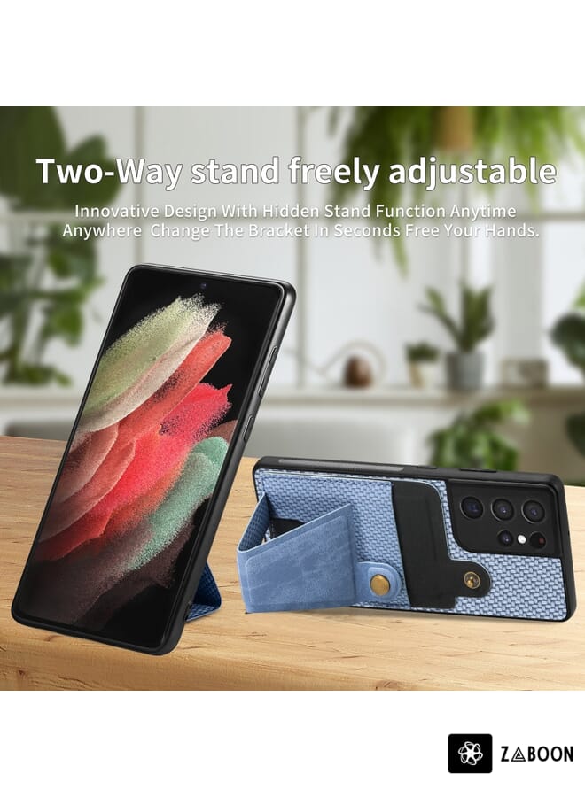 Zaboon Protective Case Cover For Samsung Galaxy S21 Ultra 5G Carbon Fiber Wallet Flip Card K-shaped Holder - Image 4