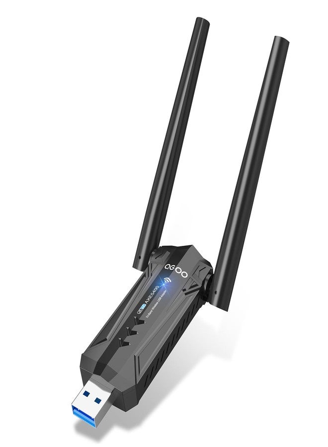 QGOO USB 3.0 WiFi 6E Adapter for Desktop PC, Tri-Band Axe 5400 Wireless Network Receiver/Dongle with 5dBi Dual Antennas, WiFi Card/Stick 6G/5G/2.4G for Laptop Computer Only Compatible Windows 11/10 - Image 1