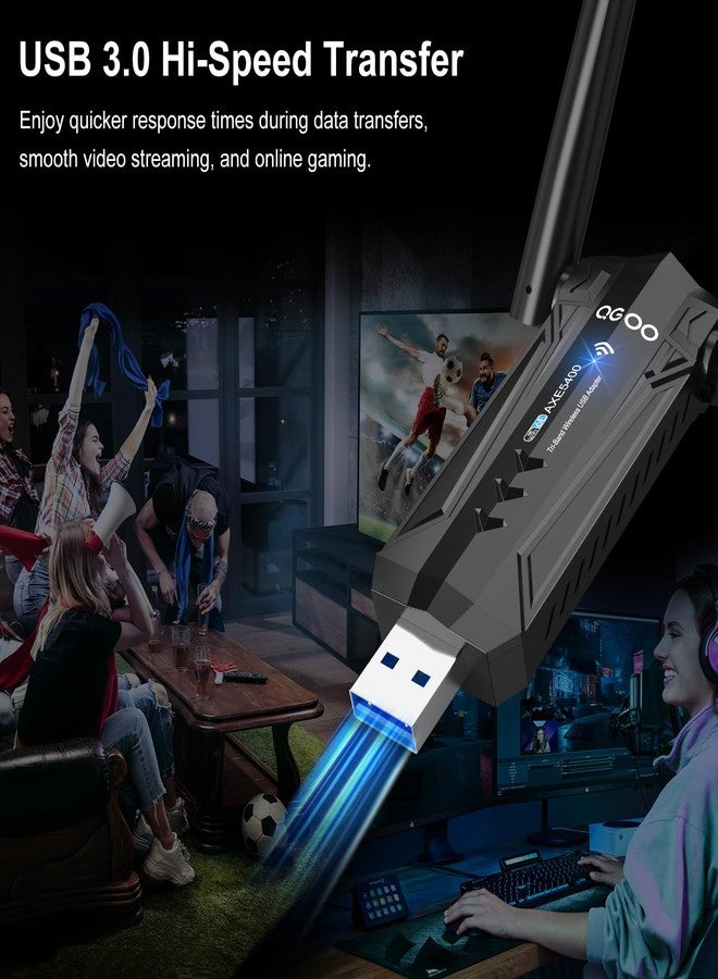 QGOO USB 3.0 WiFi 6E Adapter for Desktop PC, Tri-Band Axe 5400 Wireless Network Receiver/Dongle with 5dBi Dual Antennas, WiFi Card/Stick 6G/5G/2.4G for Laptop Computer Only Compatible Windows 11/10 - Image 2