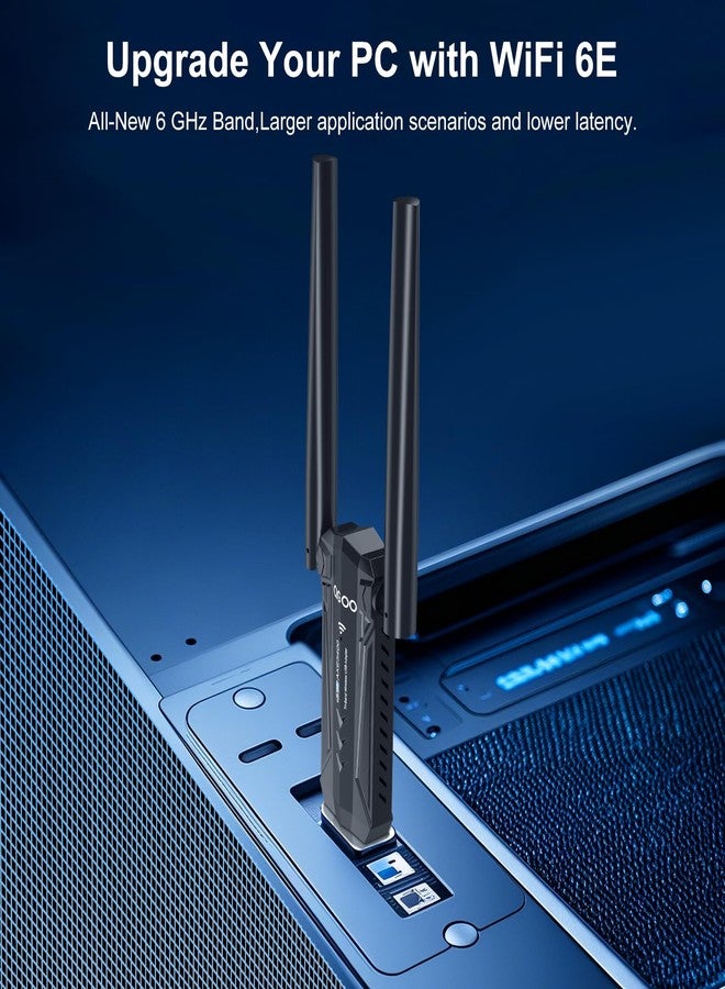 QGOO USB 3.0 WiFi 6E Adapter for Desktop PC, Tri-Band Axe 5400 Wireless Network Receiver/Dongle with 5dBi Dual Antennas, WiFi Card/Stick 6G/5G/2.4G for Laptop Computer Only Compatible Windows 11/10 - Image 4