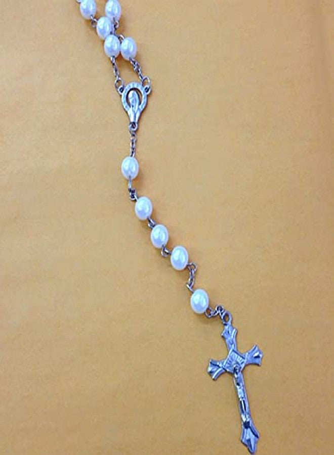 CLGIFT 12 X Wholesale Bulk Rosary Long Faux Pearl Rosary necklace 18 inches drop down for Baptism, Wedding, Religious Favor/Baptism Favor/baby shower/wholesale bulk rosary with organza gift bags / - Image 3