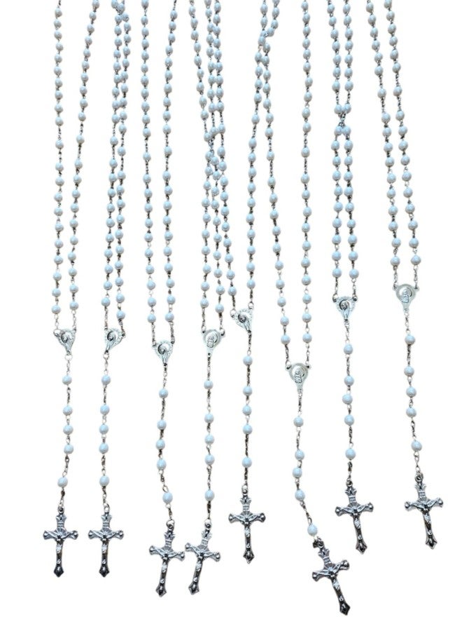 CLGIFT 12 X Wholesale Bulk Rosary Long Faux Pearl Rosary necklace 18 inches drop down for Baptism, Wedding, Religious Favor/Baptism Favor/baby shower/wholesale bulk rosary with organza gift bags / - Image 1