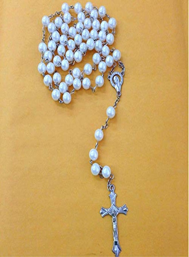 CLGIFT 12 X Wholesale Bulk Rosary Long Faux Pearl Rosary necklace 18 inches drop down for Baptism, Wedding, Religious Favor/Baptism Favor/baby shower/wholesale bulk rosary with organza gift bags / - Image 2